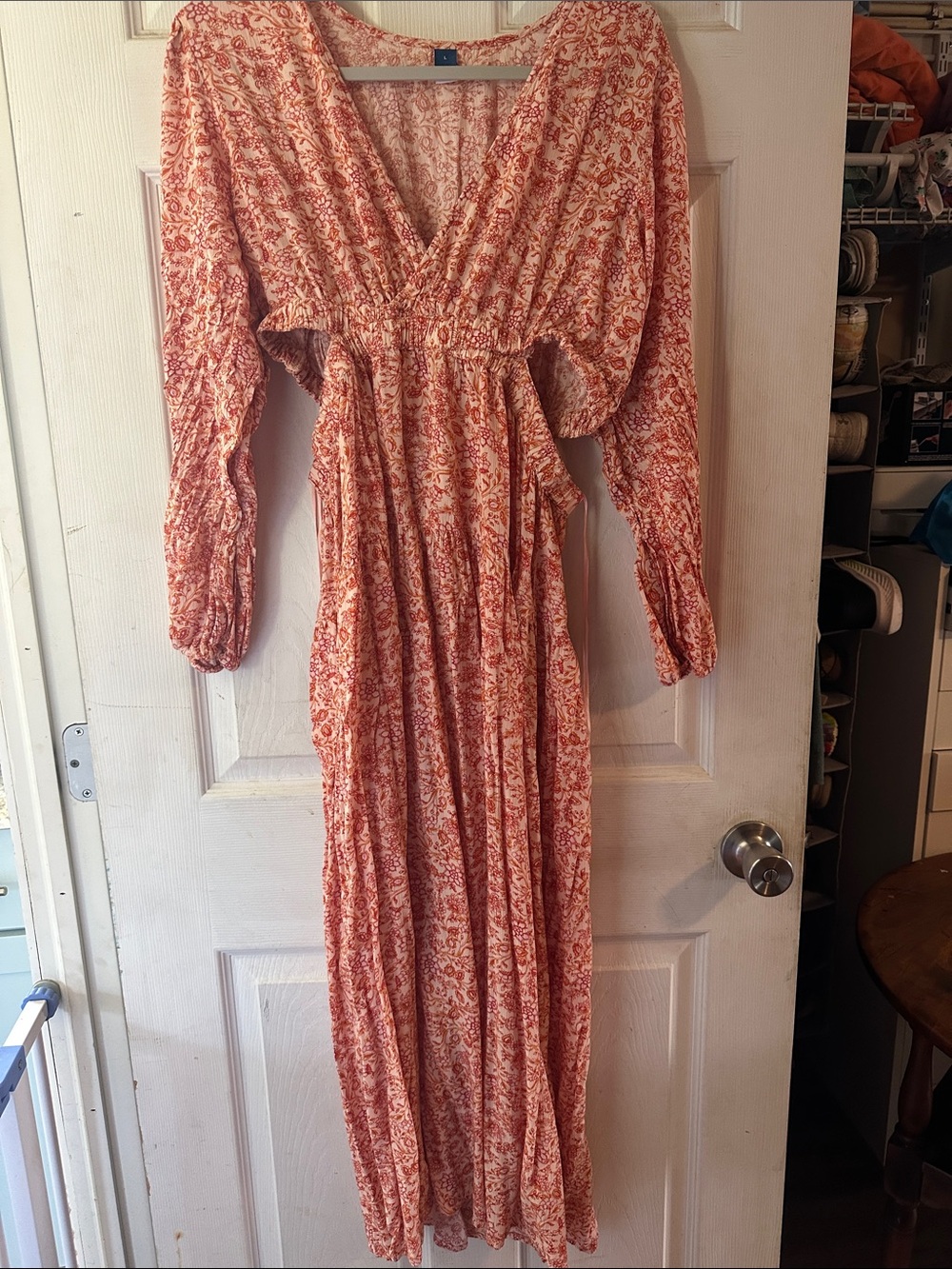 Old Navy Rust Floral Maxi Dress with V-Neck and Balloon Sleeves
